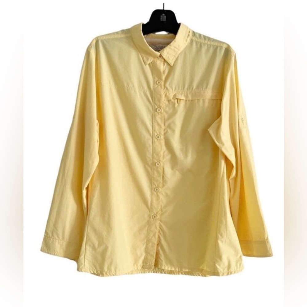 Cabela's Yellow Button Front Nylon Long Sleeve Fishing Shirt Women's Size XL